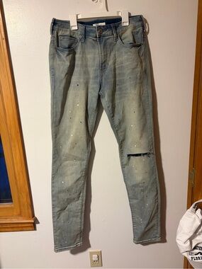 PacSun Light Blue Distressed Slim Jeans with Paint Splatter